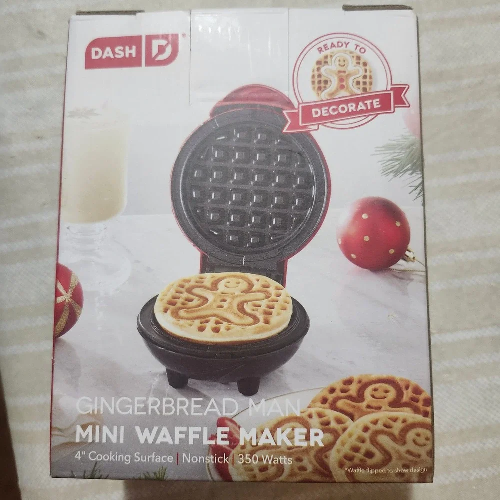 Dash Gingerbread Man Mini Waffle Maker Red 4